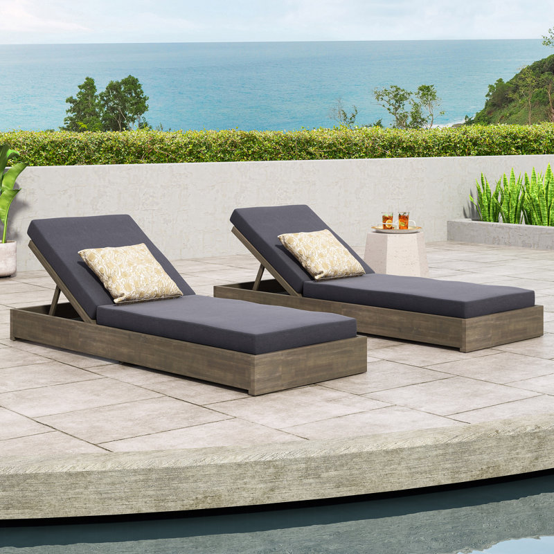 Leite 29.5'' Outdoor Acacia Chaise Lounge Set, Dark Gray, Gray