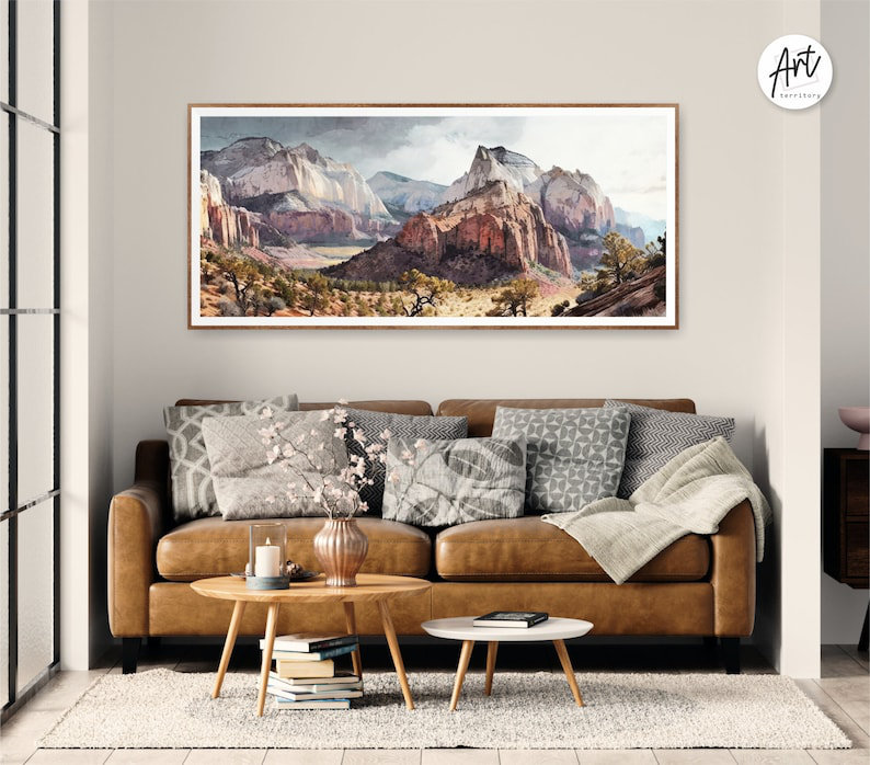 Art mural horizontal Zion National Park, H 16 po x l 32 po x P 1,5 po, Toile tendue