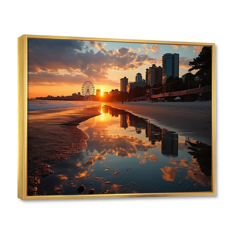 Décoration murale Myrtle Beach South II - Plage côtière, H 34 po x l 44 po x P 1,5 po, Cadre flottant doré
