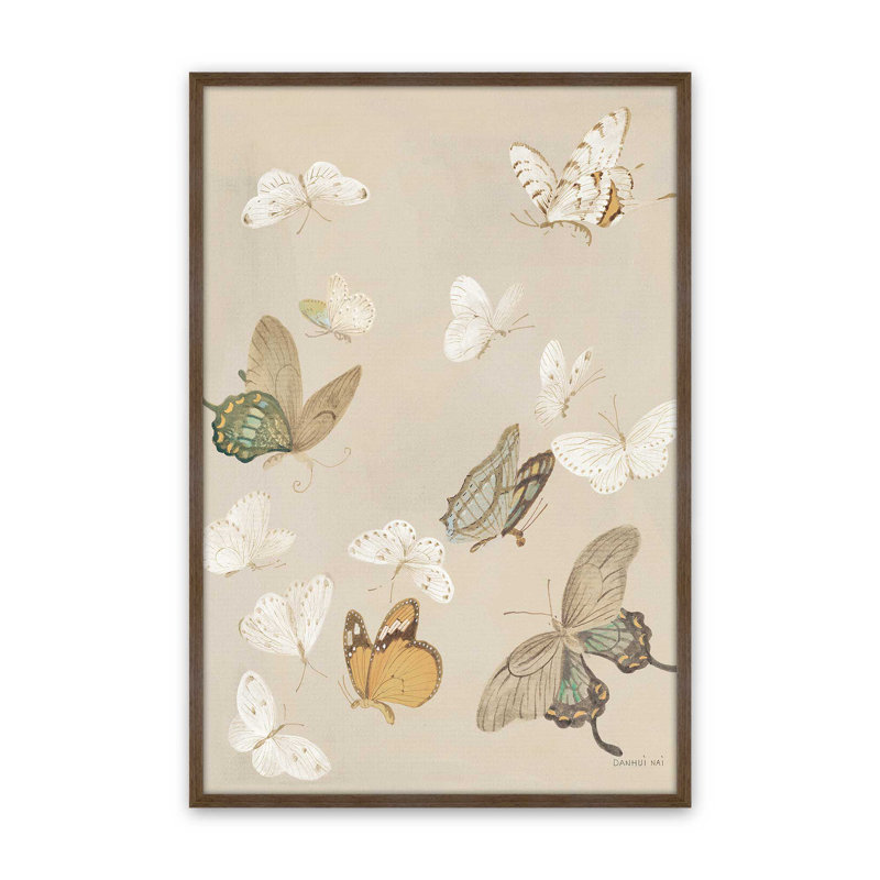 «Chrysanthemum Butterflies V2» par Danhui Nai, reproduction d'art sur toile, 40" H x 30" W, Brun