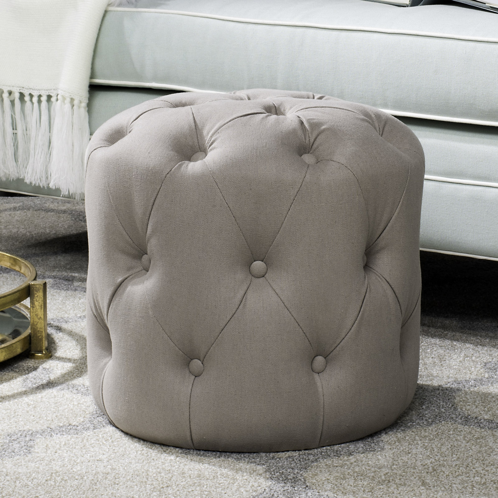 Burnes 16" Linen Upholstered Ottoman, Beige Linen