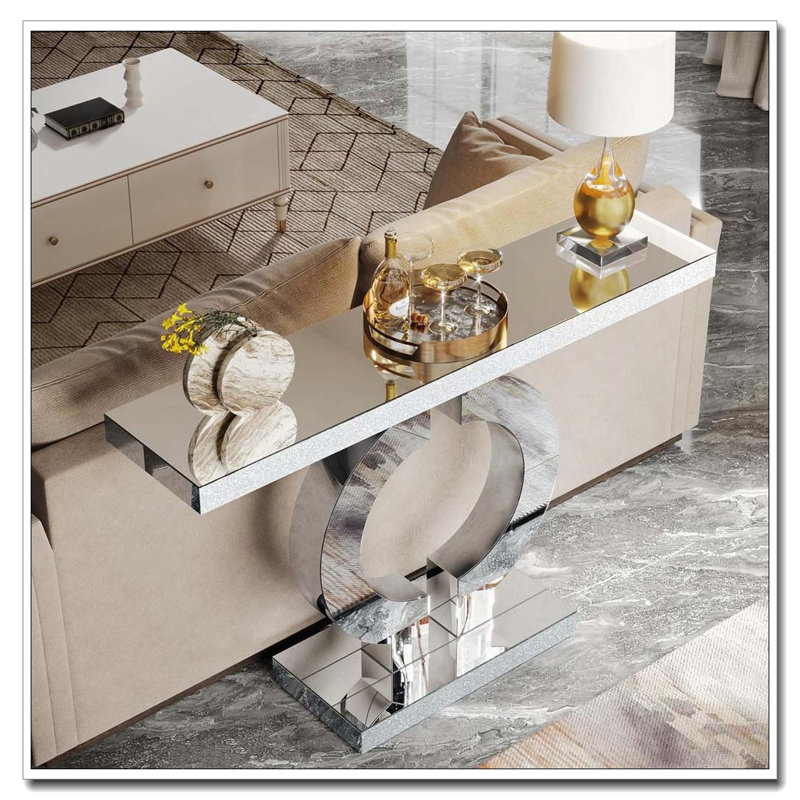 Console moderne en miroir avec base en O