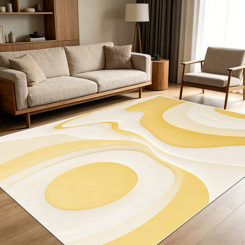 1pièce tapis circulaires abstraits ondulés blanc cassé jaune chaud pour le salon, doux et confortable, convient à toutes les saisons, facile à entretenir, tapis de sol intérieur lavable à la machine, sous la table de ferme convenant à la salle à manger, à la chambre à coucher, au vestibule, .. .
