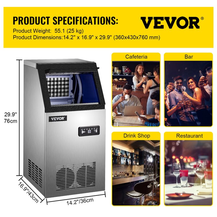 VEVOR 110LBS Commercial Ice Maker Ice Cube Machine w/Water Filter 5*8 Ice  Tray