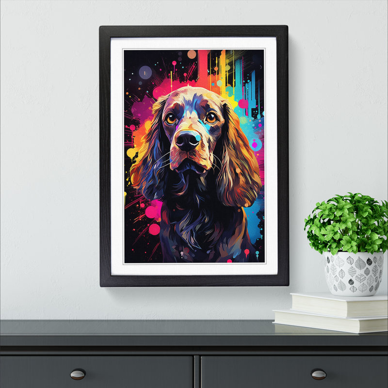 Cocker Spaniel Futurism - Single Picture Frame Print on Wood, 46cm H x 34cm W x 2cm D, Black Framed