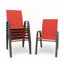 Ensemble de salle à manger d'extérieur 7 pièces avec table rectangulaire en métal à grain de bois et 6 chaises ergonomiques, conception imperméable et antirouille-126658562