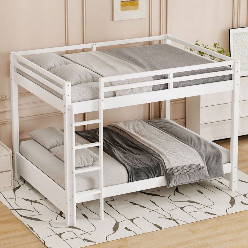 Grand lit superposé avec échelle - aucun sommier requis, robuste pour une utilisation prolongée, Blanc