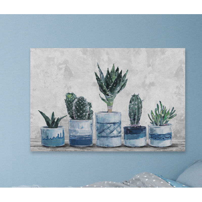 «Blue and White Succulent Pots», reproduction d'art sur toile tendue, H 8 po x l 12 po x P 1,5 po