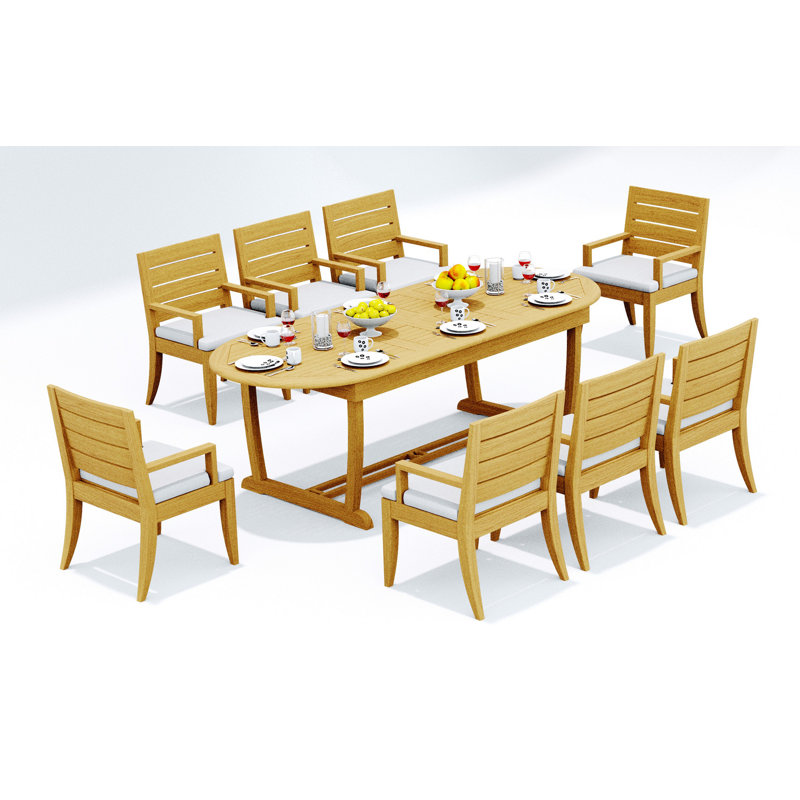 Ensemble de salle à manger en bois de teck de qualité A de 7 pièces Seats: table à pieds à tréteaux et fauteuils Carleton # 11AT2306