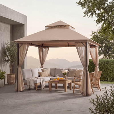 Double-Tiered Patio Gazebo with Screened Mesh Walls