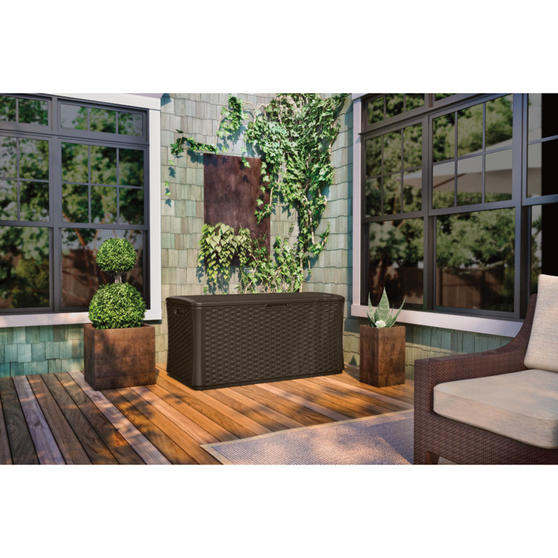Suncast Extra Large Brown Wicker 134-Gallon Lockable Deck Box