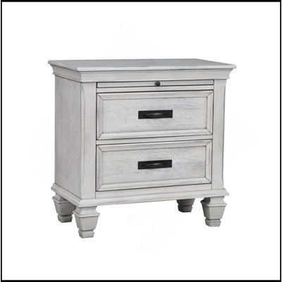 MDF Nightstand With 2 Drawers In Distressed White Finish