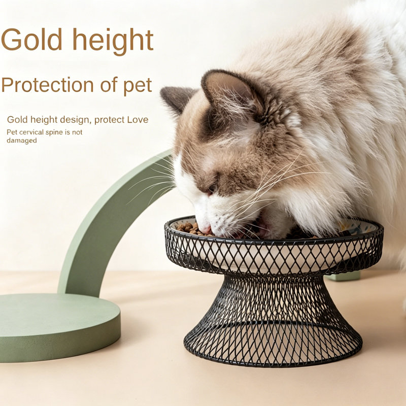 Bohemian Ceramic Elevated Pet Bowl, Neck-Protective Food Feeder For Dogs & Cats,Purple
