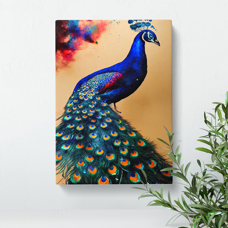 Vivid Peacock - Wall Art, Wrapped Canvas, No Matte, 50cm H x 35cm W x 2cm D
