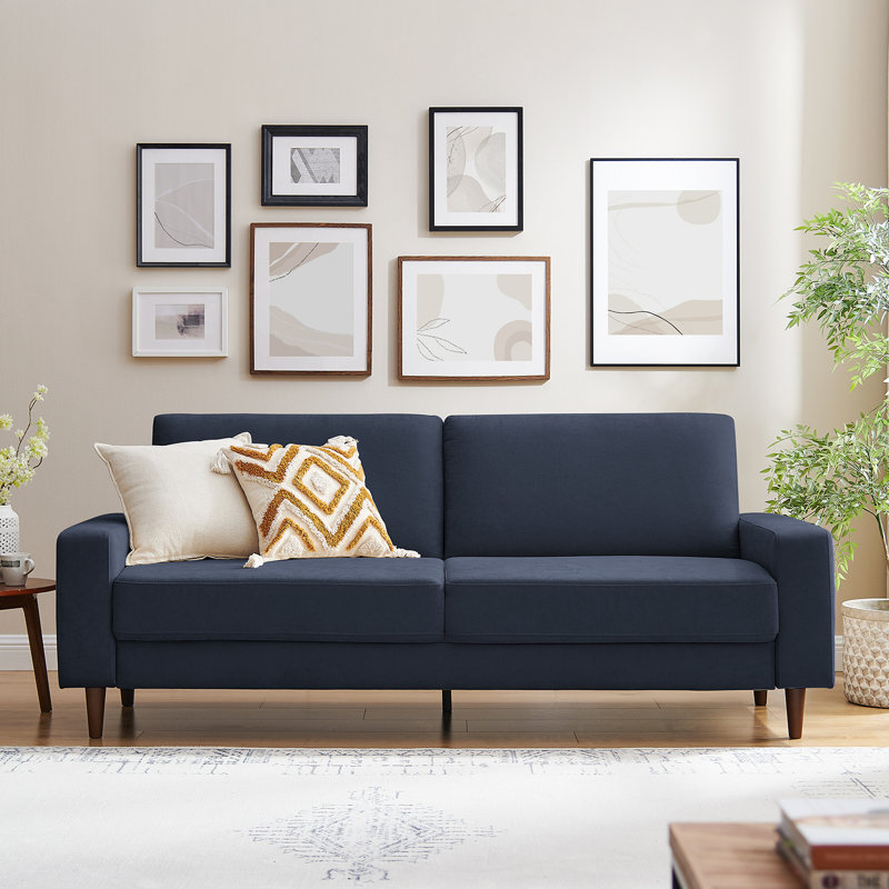 Elegido 213.1Cm Square Arms Sofa, Dark Blue Polyester Blend