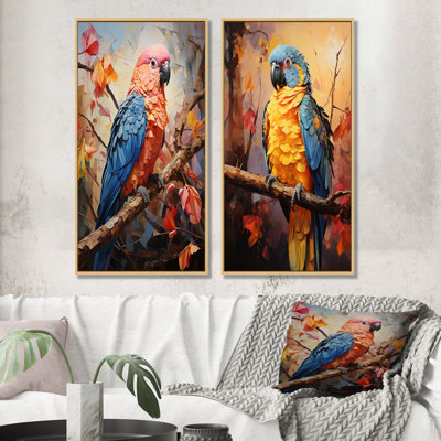 «Parrots Sunset Serenade Euphoria», ensemble d'art mural sur toile Perroquet