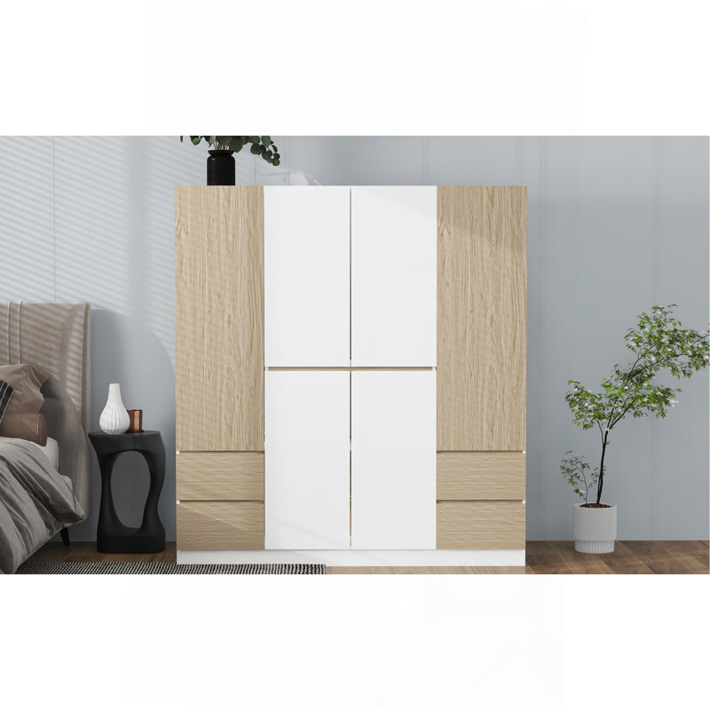 Armoire polyvalente en bois avec plusieurs options de rangement et un design élégant pour l'organisation de la chambre à coucher