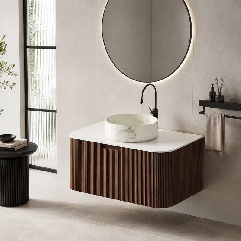 Meuble-lavabo mural simple 36 po avec comptoir en pierre artificielle et lavabo vasque en céramique 36 po