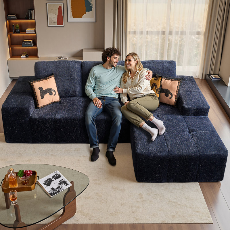 Modern L-Shaped Sectional Sofa with Chaise,Compressed Sofa With Shiny Silver Thread Fabric,No Installation Required