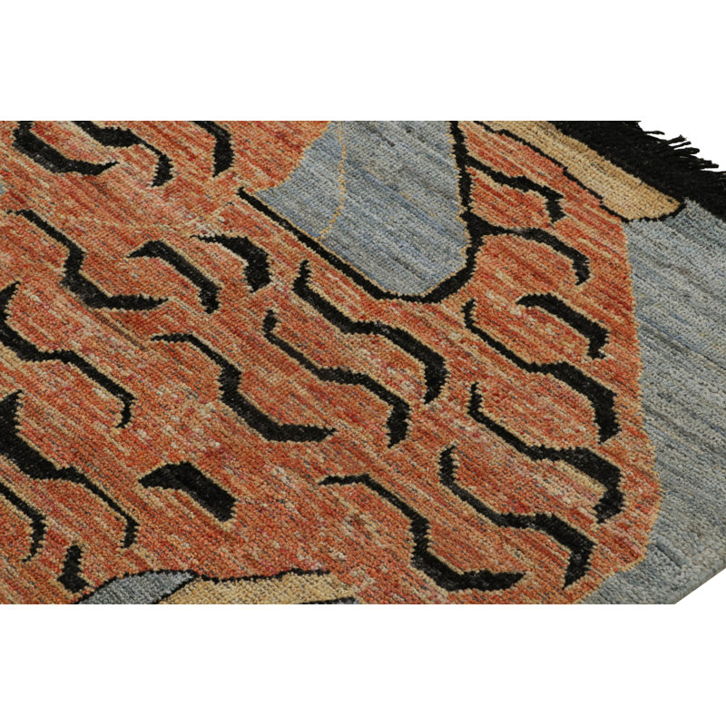 Rug & Kilim’S Pictorial Tiger-Skin Rug In Orange, Blue And Black, Rectangle 5' x 7'