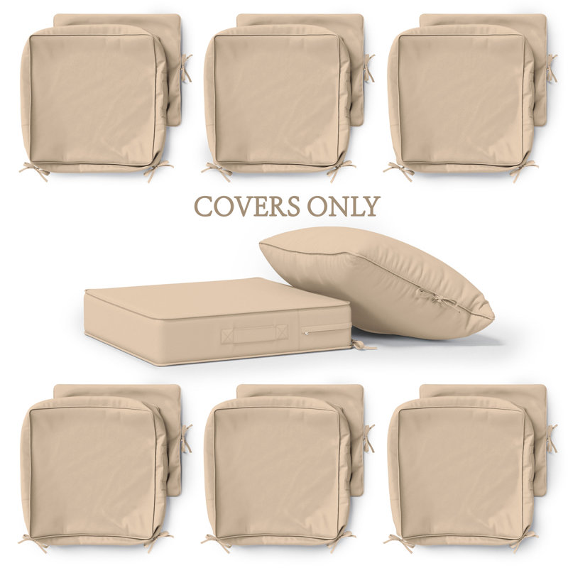 Outdoor Cushion Slipcovers All-Weather Patio Cushion Covers For Outdoor Furniture, Covers Only, 24" W x 24" D, 6, Sand