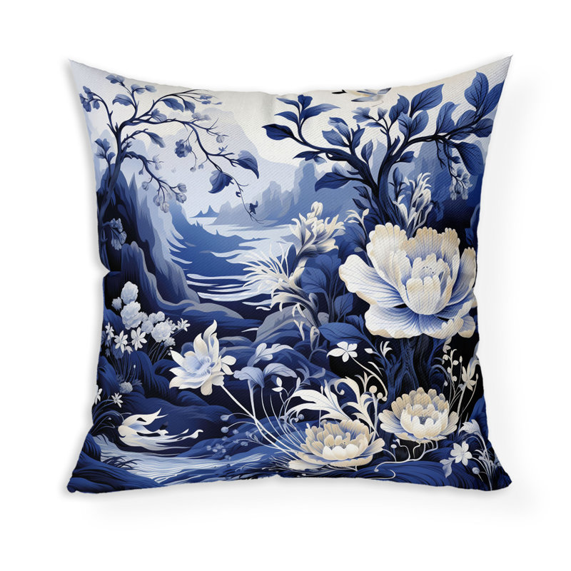 Coussin décoratif intérieur / extérieur Celestial Fern Garden, Bleu / blanc, H 26 po x l 26 po