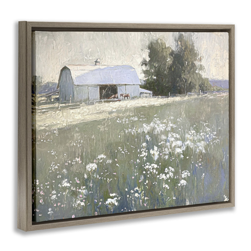 "Peaceful Farm Pasture", art mural encadré par Ramona Murdock, Cadre flottant orme Montalcino, H 25 po x l 31 po