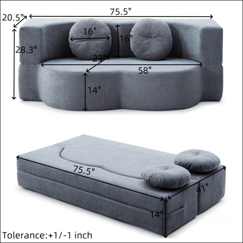 22-In-1 Folding Sofa Bed With Pillow, Twin Sleeper For Living Room And Guest Use, No Assembly Required, Gray