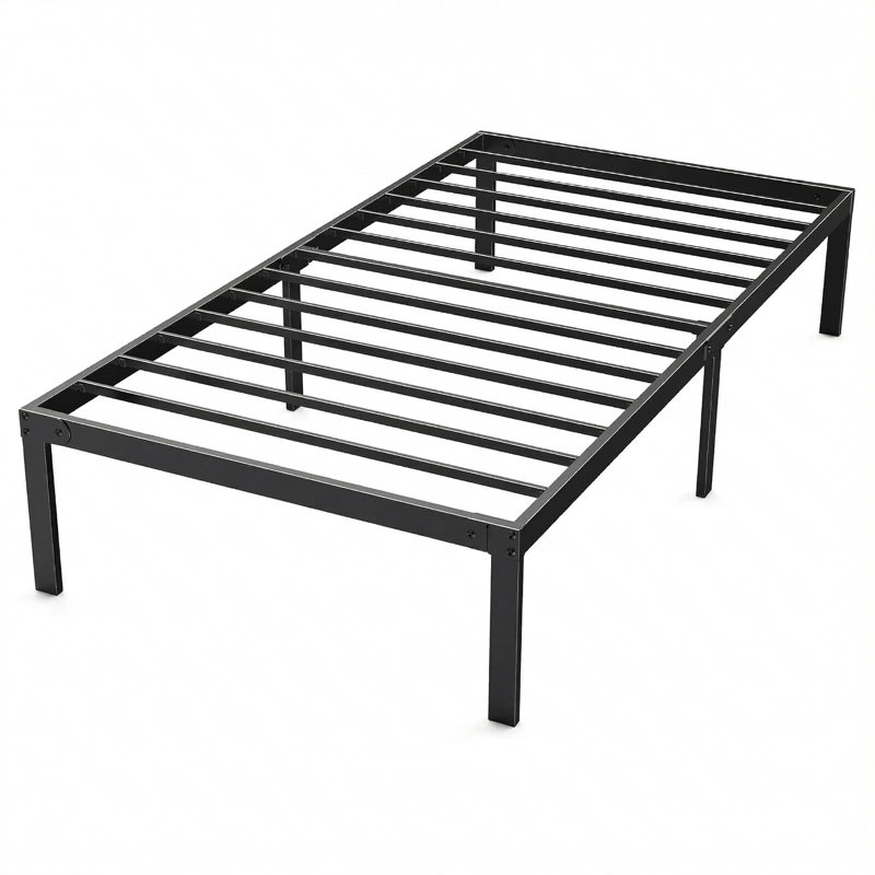 Structure de lit robuste en métal avec rangement sous le lit, support en lattes d'acier robuste, sans sommier, cadre de lit plateforme pour grand, très grand, double, simple, capacité de 300 lb
