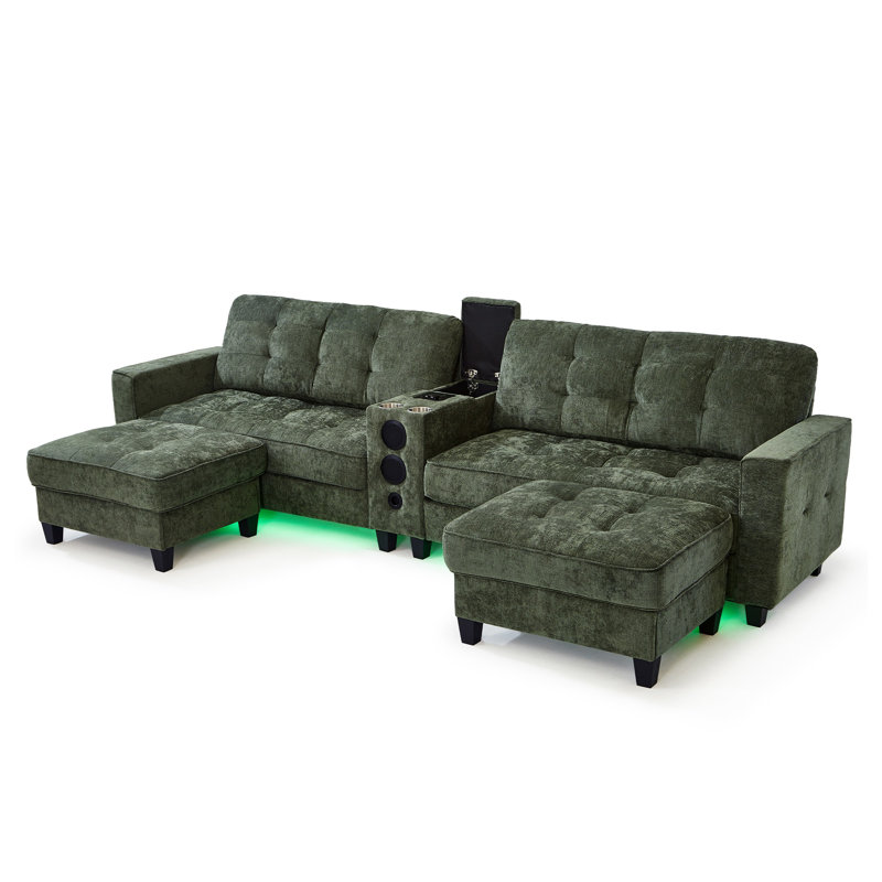 Canapé modulaire intelligent en forme de U, haut-parleurs Bluetooth et lumières RVB, Vert