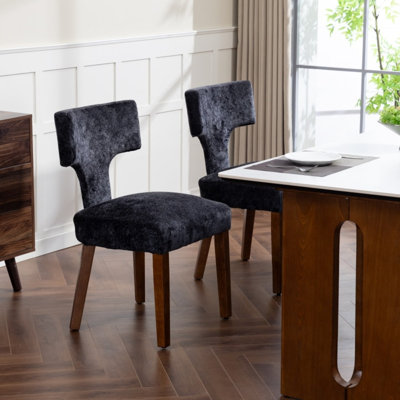 Ensemble de 2 chaises de salle à manger - Chenille grise rembourrée avec structure en bois massif