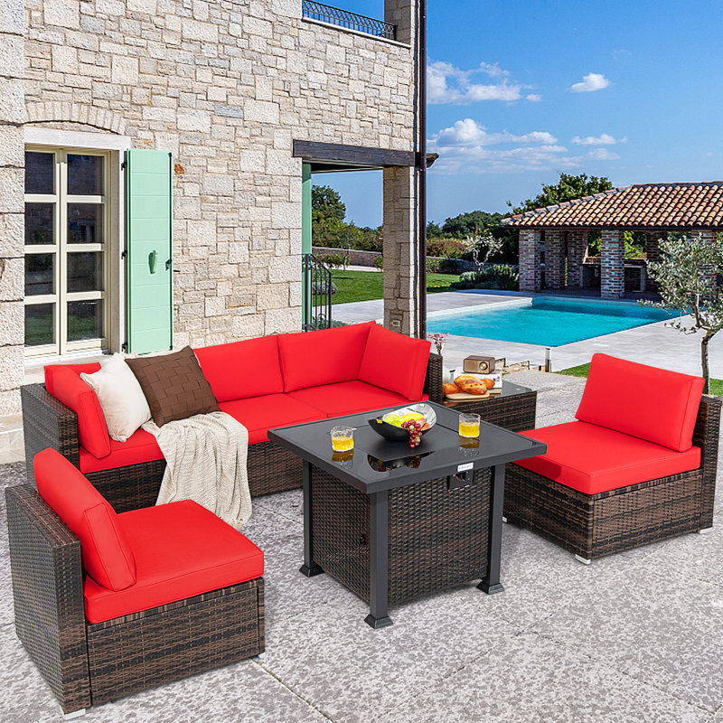 5 - Person Patio Conversation Set with Cushions, Red