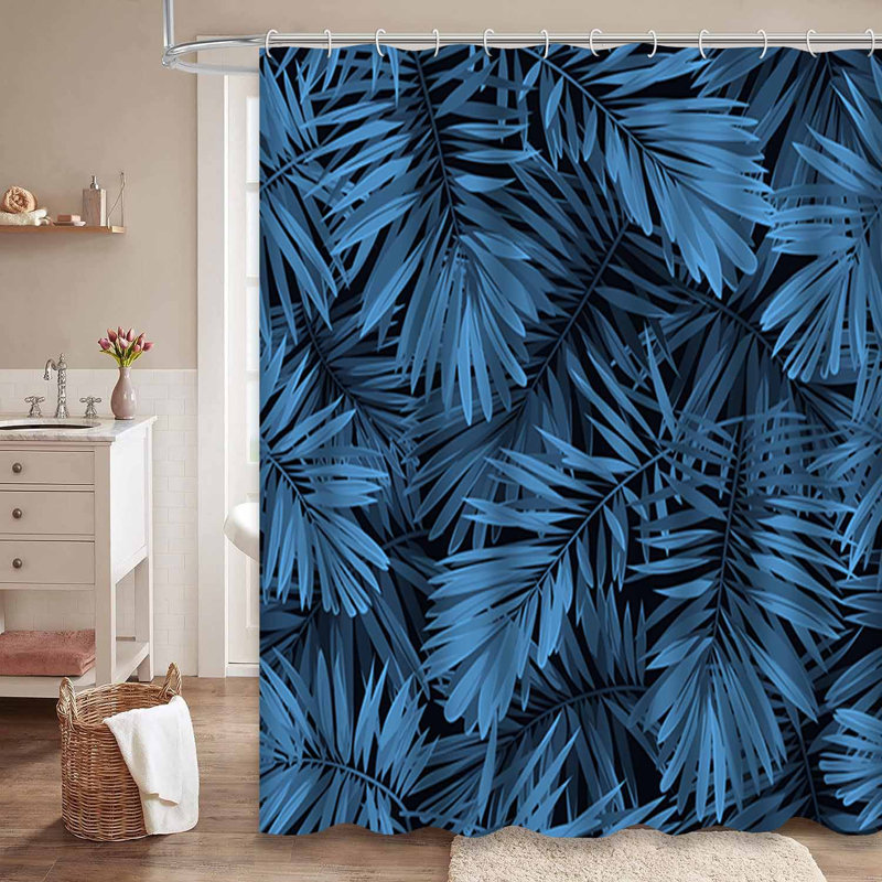 Rideau de douche imperméable à motif de feuilles de palmier tropicales indigo Monstera avec 12 crochets, L 72 po x l 84 po