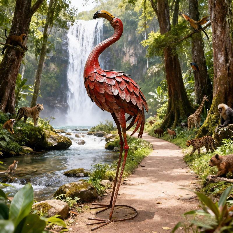 Statue de jardin flamant rose en métal 34,3 po Orine
