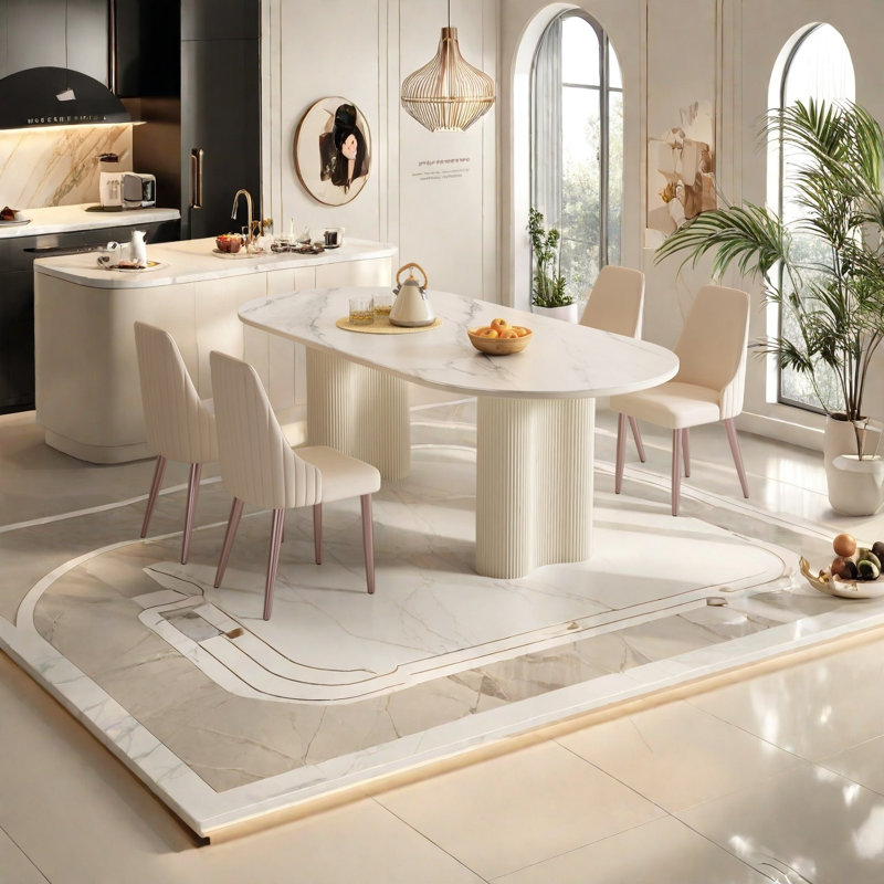 Table de salle à manger Thick, Blanc, H 29,5 po x L 70,8 po x l 35,4 po
