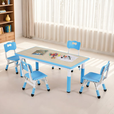 Ensemble de table pour enfants et 4 chaises, ensemble de table pour tout-petits et de chaises à hauteur réglable, pieds antidérapants, bureau Graffiti, table d'activité pour grands enfants