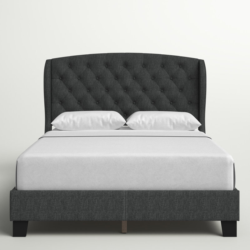 Charcoal Gray Queen Linen Upholstered Storage Bed with Tufted Headboard