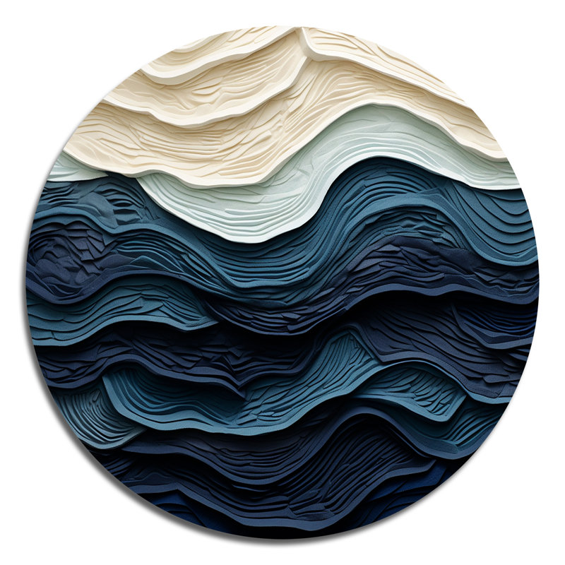Bord de vague bleu et blanc - Bord de mer, art en métal rond, H 36 po x l 36 po
