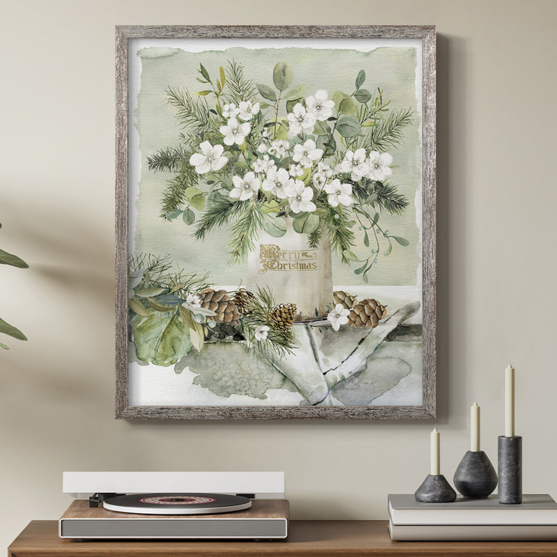 «Merry Christmas Bouquet», reproduction encadrée - bois massif