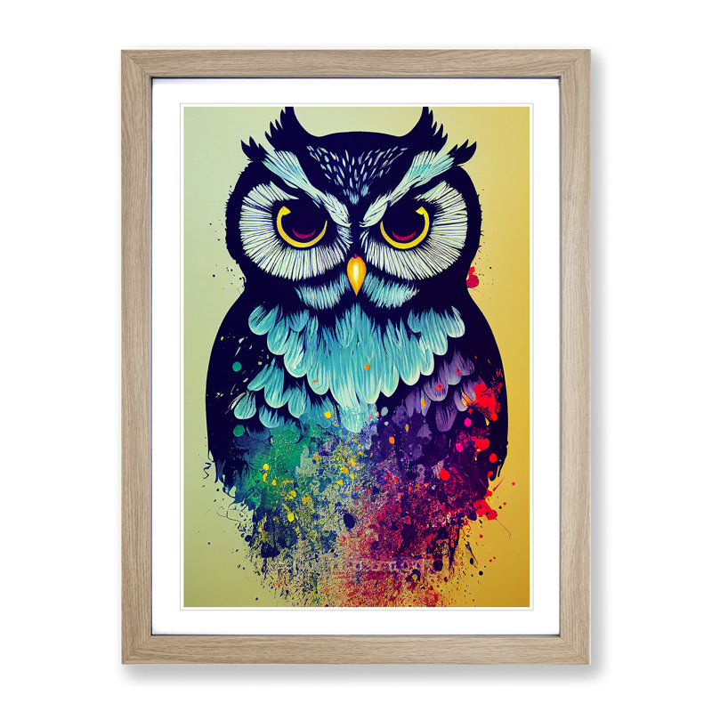 Owl Splash No.2 Abstract - Framed Print, 34cm H x 25cm W x 2cm D, Oak
