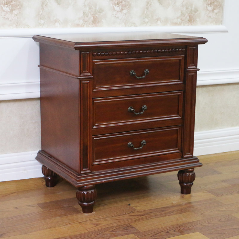 Table de chevet 3 tiroirs Aodee, Teinture antique