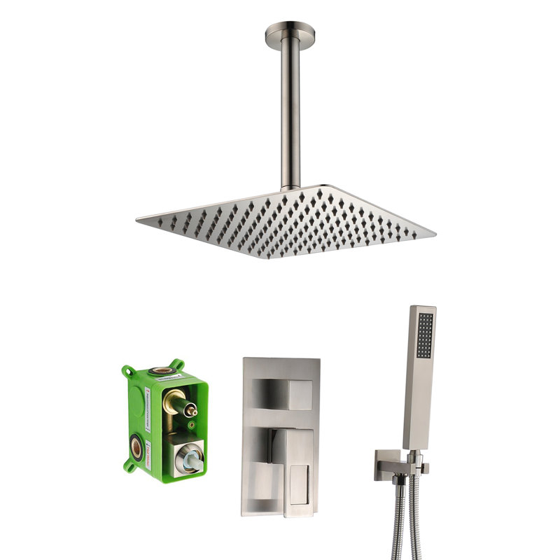 Sumerain Modern Shower System, Wall-Mount Single Handle Shower System with LED Square Rain Ceiling Showerhead & Hand Shower, Brushed Nickel