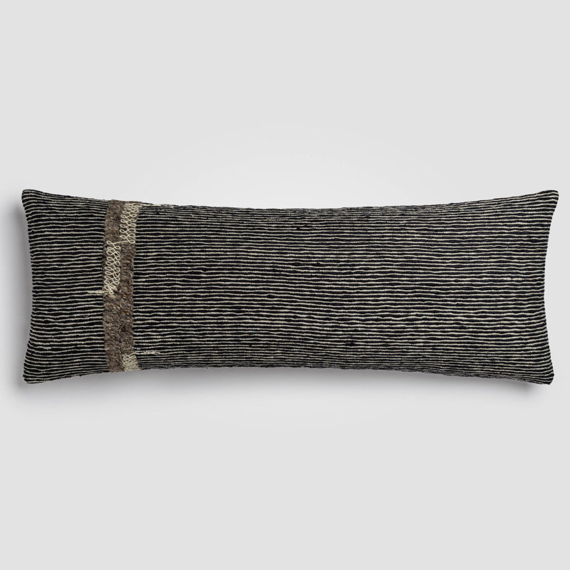 Geo Stripe Black & White Geometric Lumbar Pillow, 14" x 40", Throw Pillow For Couch or Bed