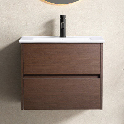 24" Bathroom Sink, 24Inchwall-Mounted Floating Plywood Storage Cabinet(Whitout Faucet,Darin)