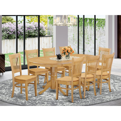 Ensemble de salle à manger 9 pièces comprenant une table de salle à manger ovale avec rallonge papillon et 8 chaises de cuisine, chêne