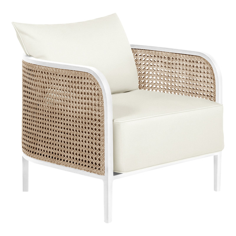 Havana Patio Chair with Cushions, Chalk/Natural Resin, Welt + Standard fill, Natural White
