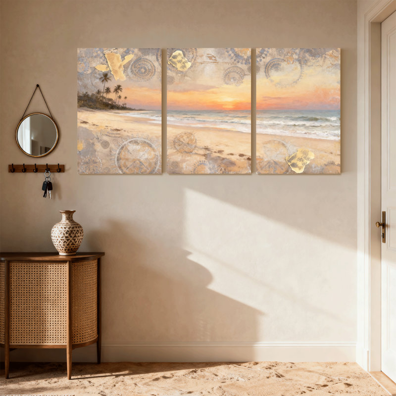 «Fashion Beach Sunset Palm Trees», ensemble de 3 reproductions d'art sur toile, H 30 po x l 60 po