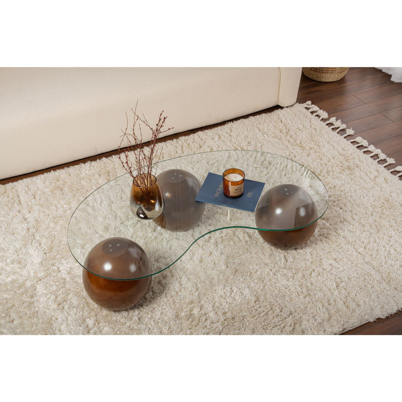 Table basse Chrisina avec plateau 100% verre trempé, 47,2 po x 11,8 po x 27,6 po | Pieds coulés en polyuréthane durable | Noyer et finition transparente | Conception élégante parfaite pour le salon ou le bureau