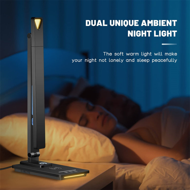 LED Desk Lamp With Wireless Charger And USB Charging Port, 5 Colors 5 Brightness Levels