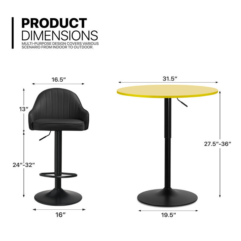 Arabellarose 2 - Person Pedestal Base Dining Set, Yellow, Black